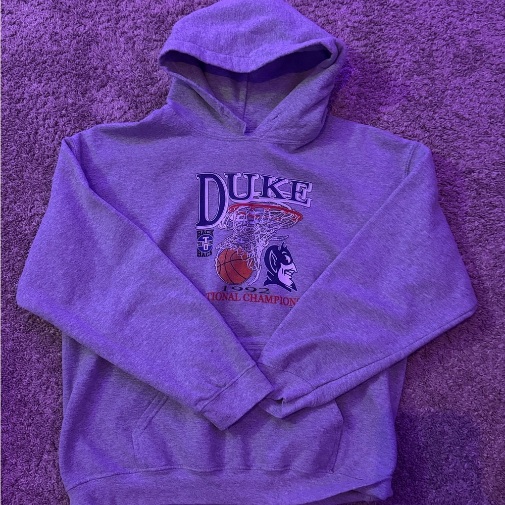 Vintage Gray Duke Hoodie with Graphic Print
